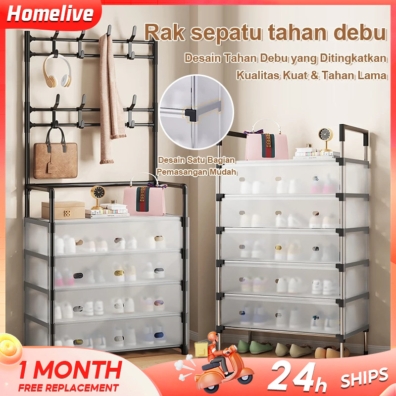Rak Sepatu Tertutup Anti Debu Serbaguna Rak Penyimpanan Dengan Penutup Gantungan Tas Pakaian Baju St