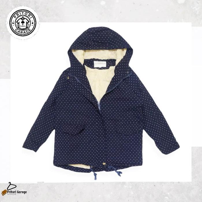 Sherpa Parka Hoodie Jacket Orange Bear Polkadot Navy Color Vintage XL