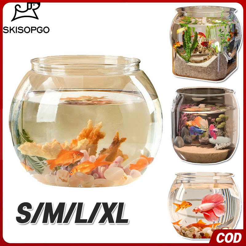 SKISOPGO 5 Size Aquarium Bulat Mini Cocok Untuk Ikan Cupang Ikan Hias Kecil Dekorasi Rumah Cantik Ak