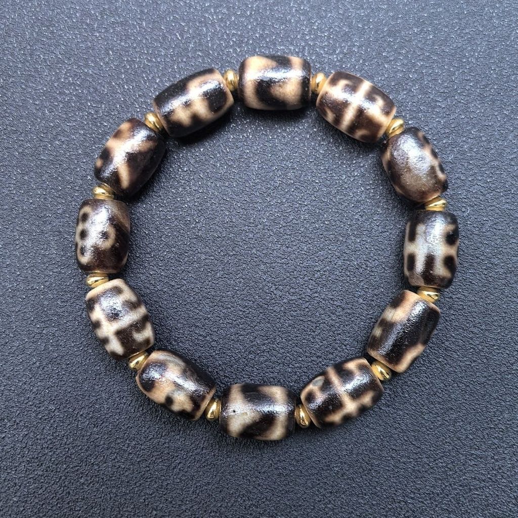 Gelang dzi emas hitam, bahan tua lapuk berlapis pulp Batu akik Duobao untuk pria dan wanita