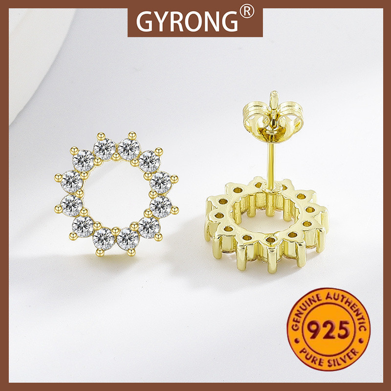 GYRONG Anting Stud Bunga Matahari Zircon Fashion Berlapis Emas