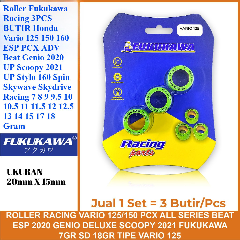 Roller Fukukawa Racing 3PCS BUTIR Honda Vario 125 150 160 ESP PCX ADV Beat Deluxe 2020 UP Genio 2020