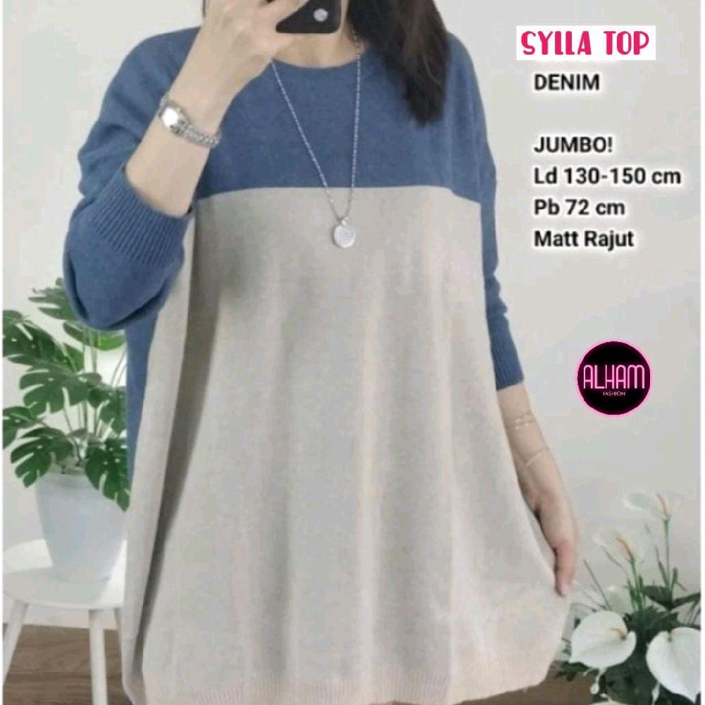 Syiia Sweater Atasan Rajut Import Jumbo Oversize Polos Kombinasi Stretch