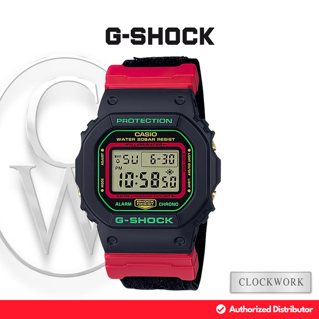 Jam Tangan Pria Casio G-Shock DW-5600THC-1DR Karet Sporty Casual Hitam Kombinasi Merah Digital Dial 