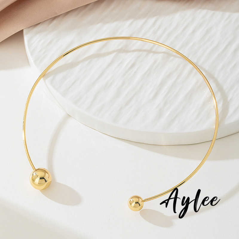 [Aylee]Kalung manik-manik emas asimetris unisex kalung choker leher terbuka bulat B1208