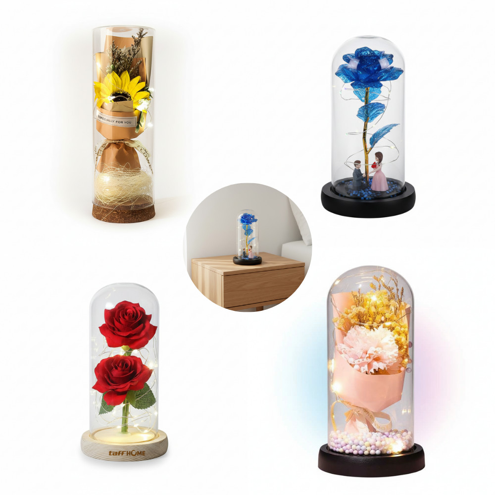 Lampu Hias Bunga Mawar LED Besar Dekorasi Gift Box Beauty and The Beast Rose Lampu LED Mawar