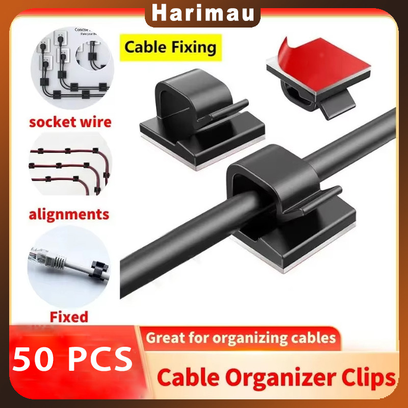 50 Pcs Klem Kabel Tempel Dinding/paku Kabel Dinding/Kabel R-Type Self-Viscous Klip Tetap/pengait Kab