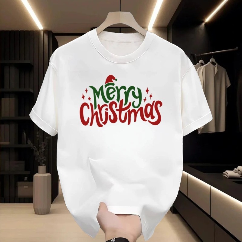 [COD 24S Katun 100%]Kaos Huruf Seni Topi Natal Gaya Perayaan Outelts Kapas T-shirt Trendy Dicetak Pr