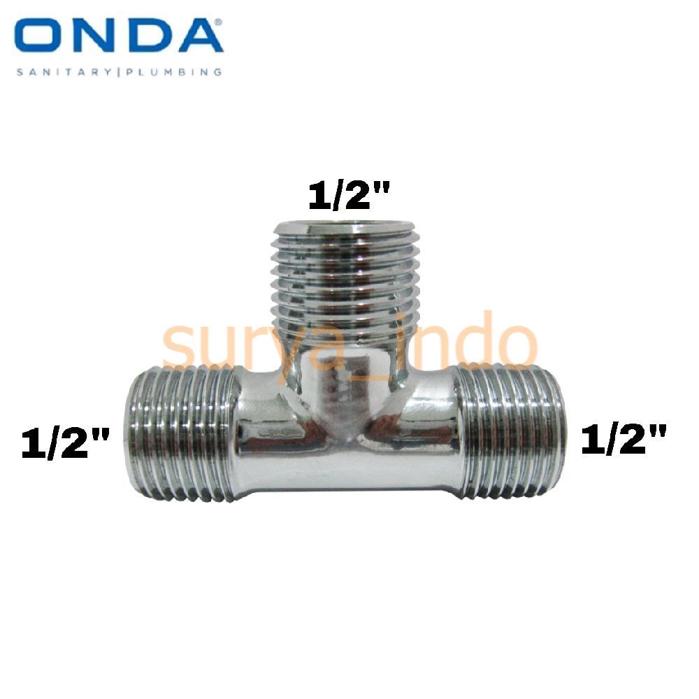T CABANG DRAT LUAR 1/2" ONDA M X M TEE SAMBUNG KUNINGAN DRAT LUAR BRASS CHROME