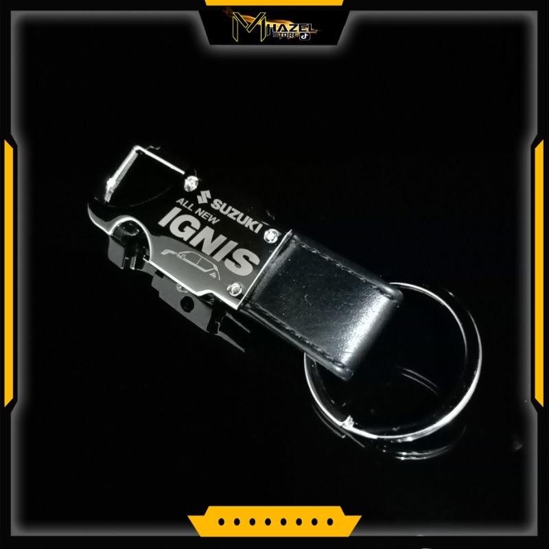 Gantungan kunci stainless kombinasi kulit logo mobil SUZUKI IGNIS