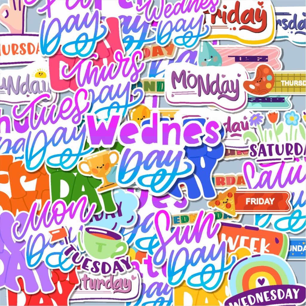 100PCS Lucu Stiker NAMA NAMA HARI Stiker Aesthetic Stiker Anti Air Stikers Berperekat Waterproof sti