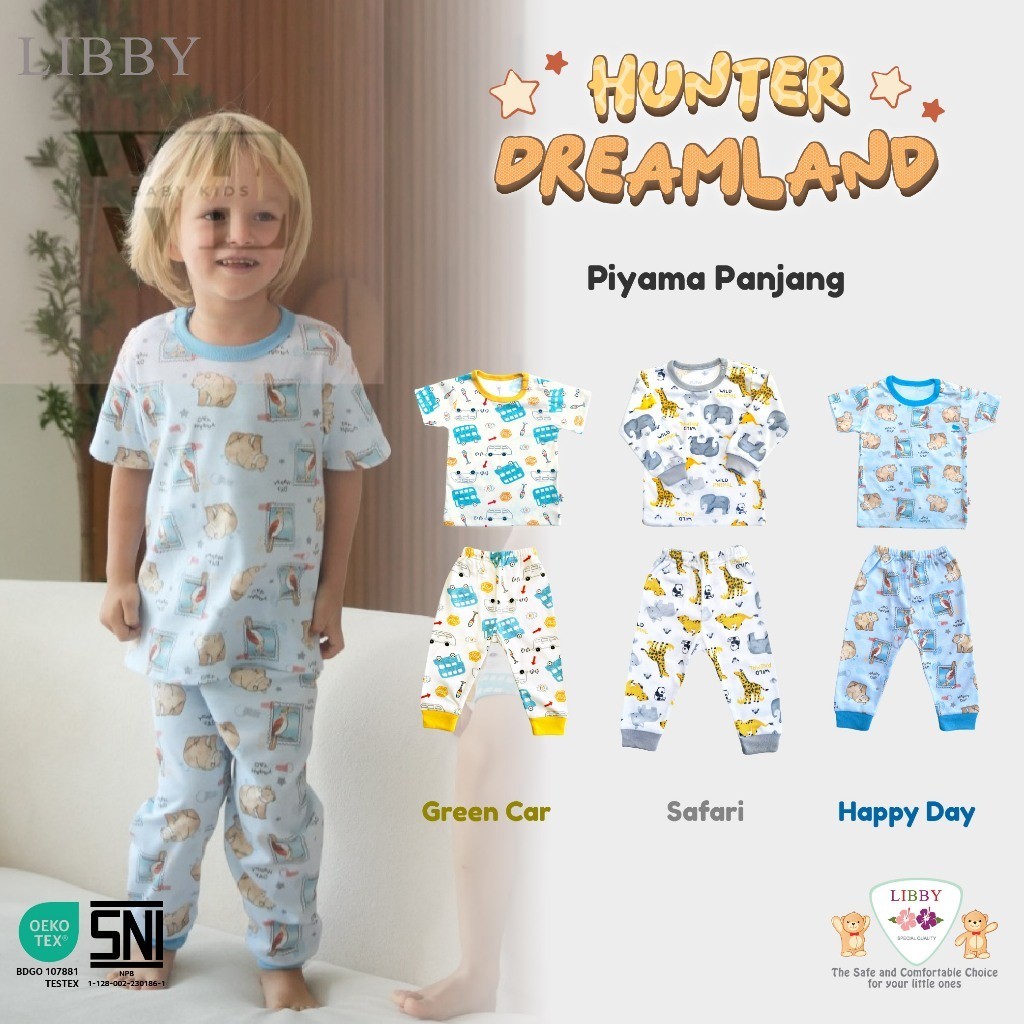 Baju LIBBY Setelan Piyama Panjang Anak Laki Laki Perempuan Motif Unisex (1 stel) | Work Zone | Hunte