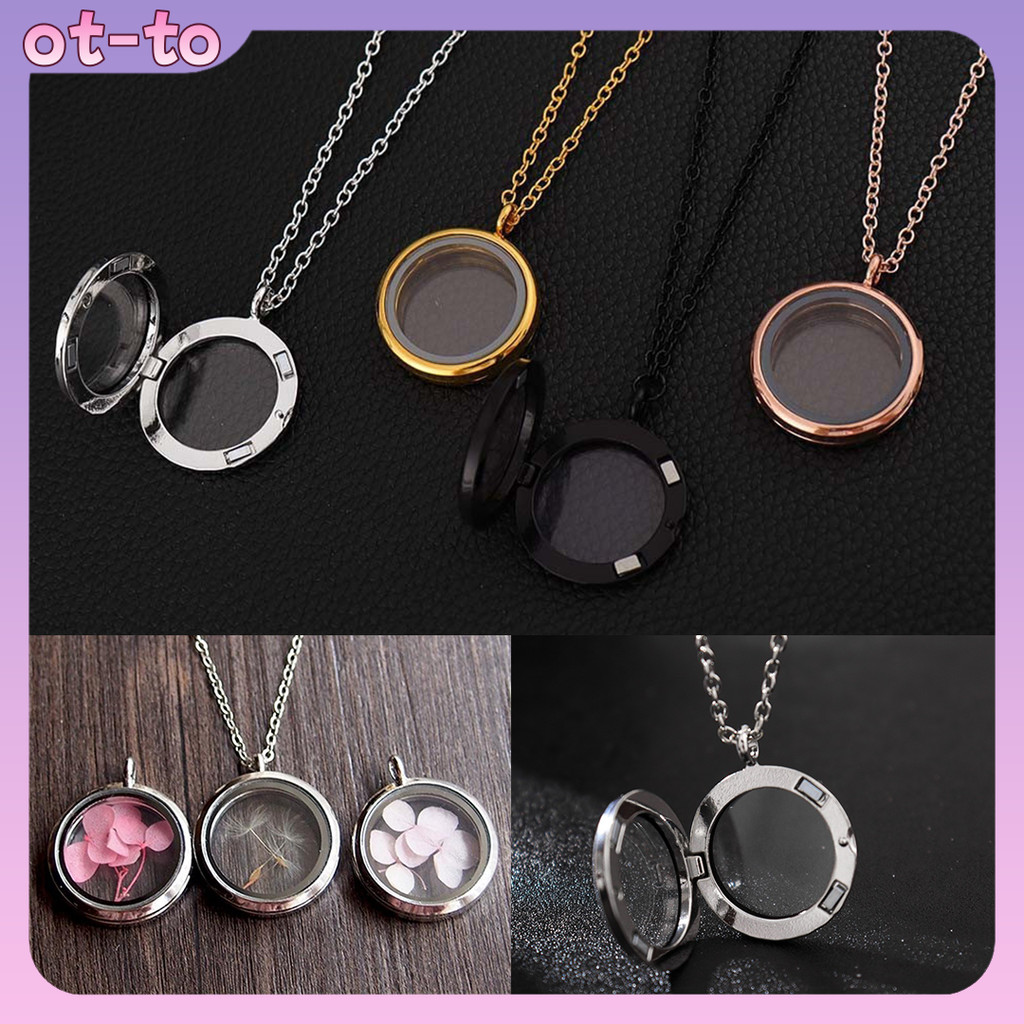 Kalung Liontin Medali Stainless Steel Bulat Bisa Dibuka, Kaca Halus & Desain Magnetik. Aksesori Eksk