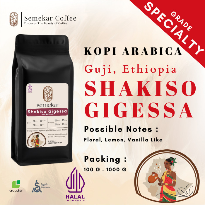 PROMOSemekar Coffee - Biji Kopi Shakiso Gigessa, Guji Ethiopia Natural Process Roasted BeansREADY
