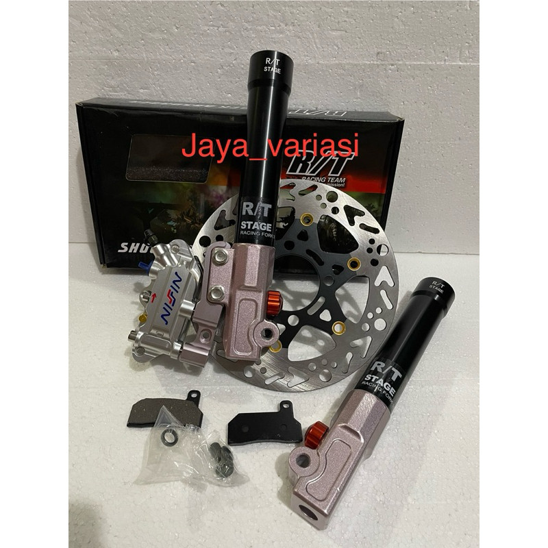 paket rem depan+tabung shock rt stage monoblock mio/miosmile/xeon/x ride lama/nuovo/mx/jupiter/vega/