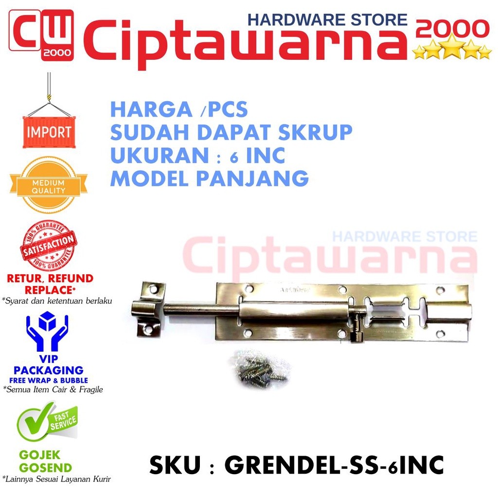 Grendel Pintu Kayu Stainless Panjang 6 inch Kunci Grendel Slot Pintu - CW1