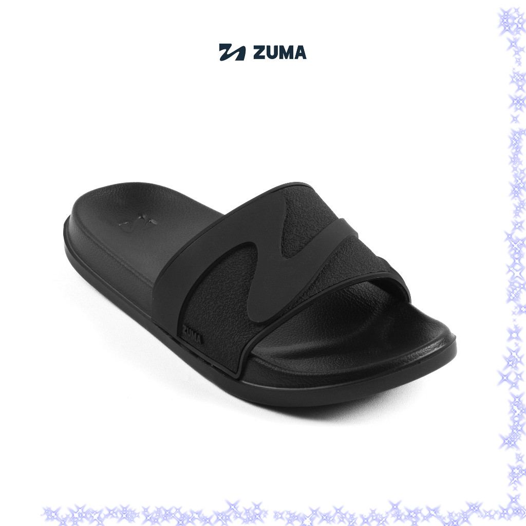 Zuma Men Zorro 4 Black, Sandal Slop Pria Karet Slip On Polos, Hitam