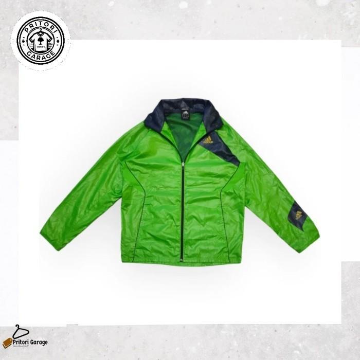Outdoor Running Windbreaker Jacket Ad*das Green Navy Color Block Vintage L