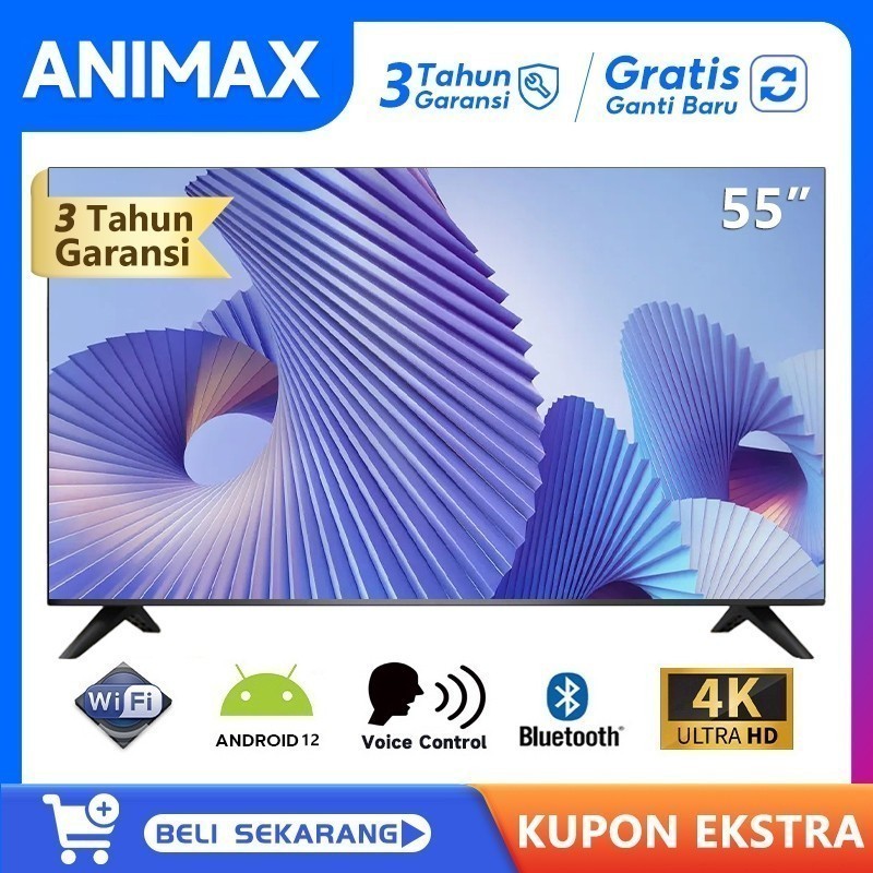 ANIMAX TV Android 55 inch 50 inch Smart TV LED 55 inch TV 4K TV Android Televisi Kontrol Suara-WIFI