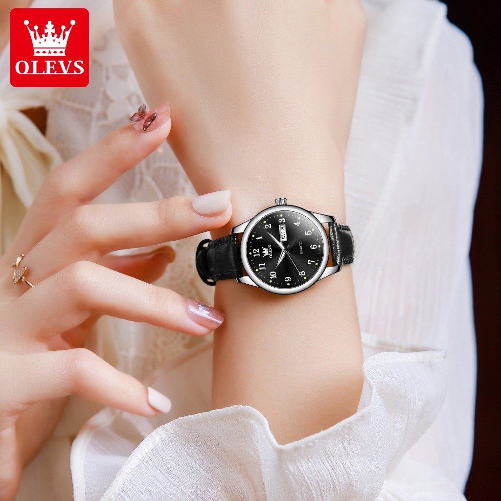 OLEVS Jam Tangan Wanita Kecil Anti Air Kulit Strap Analog Casual Jam Tangan Quartz Perempuan Origina
