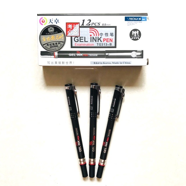 Bolpen TECHJOB Gel Ink Pen 0.5 isi 12 pcs TG-313B Pulpen Hitam