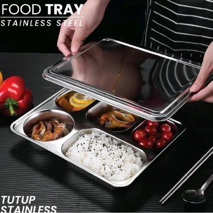 lunch box 5 sekat / piring makan stainless stell 5 sekat / wadah saji stainless 5 sekat / lunch box 