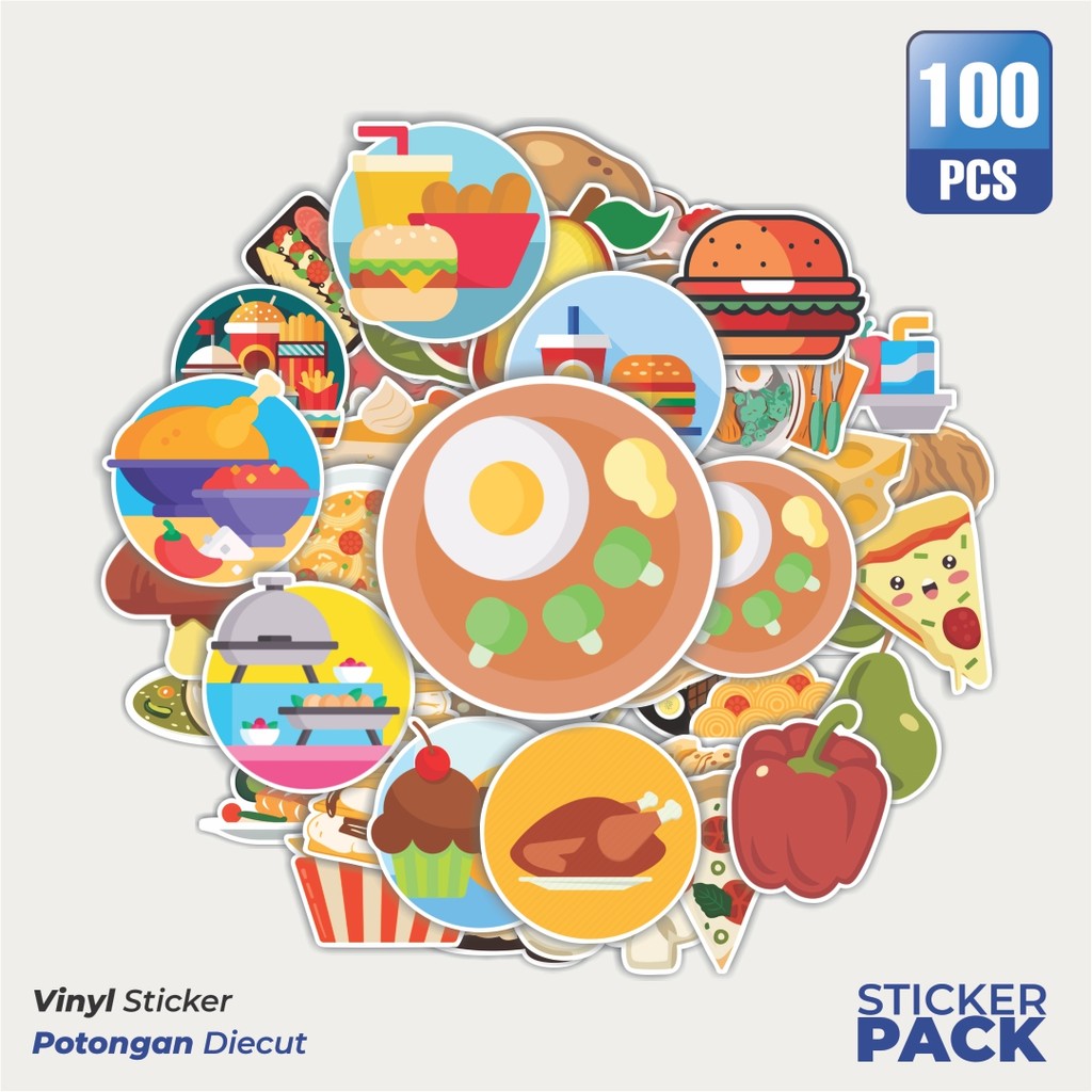MURAH 100 PCS Stiker Food Waterproof Aesthetic- Untuk Laptop, Motor, dan Helm - Paper Stationery Pac