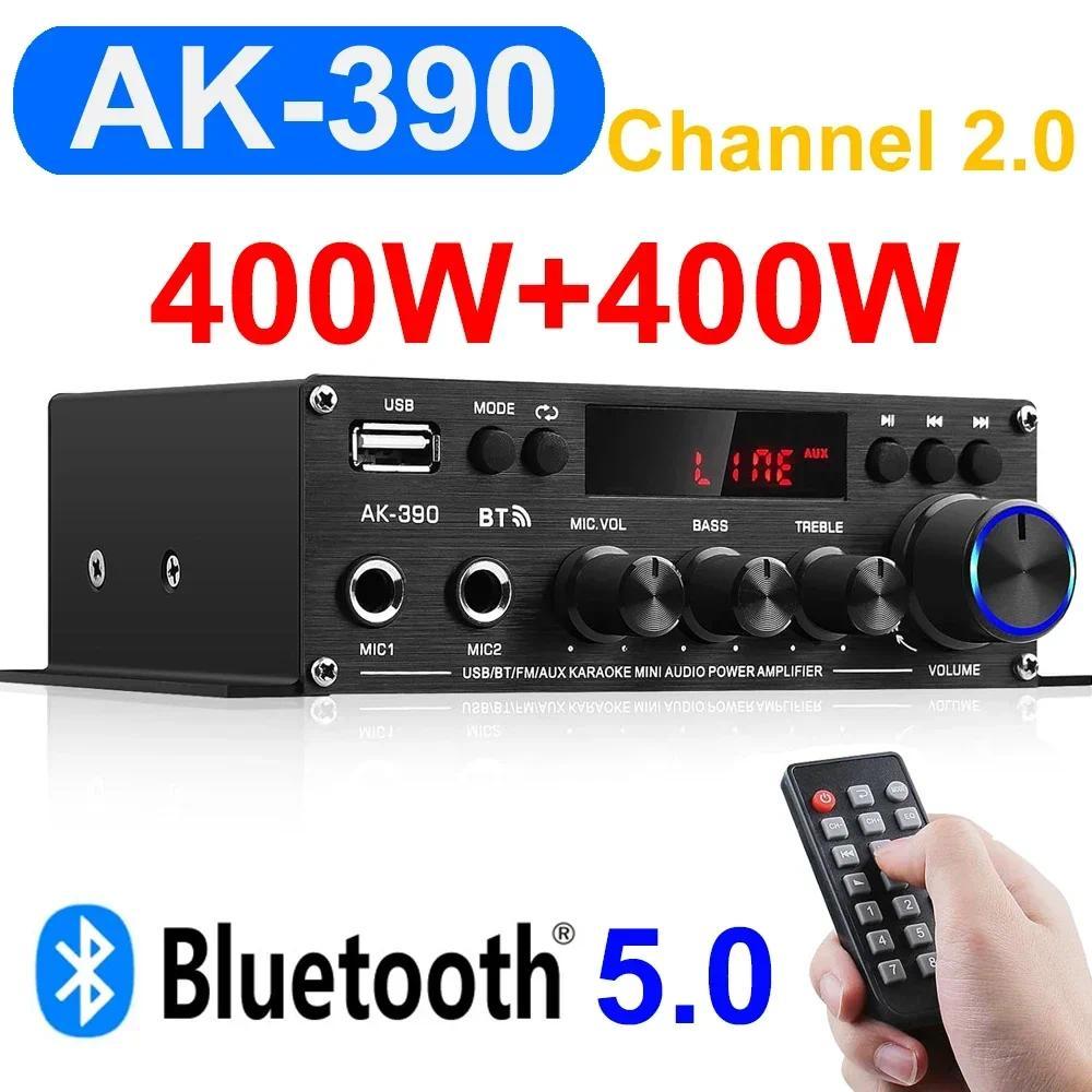 AK390 Bluetooth 5.0 Amplifier HiFi Power Amplifiers 400Wx2 Stereo gital AMP BASS Mea Player Sound  2