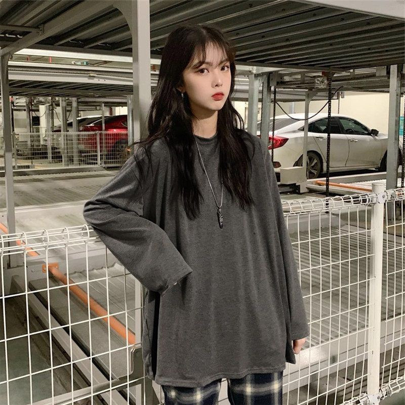 [Kaos Oversize] (40-150kg) (6 Warna) Wanita Lengan Panjang Polos Ukuran Besar Kaos Longgar Tipis Ata