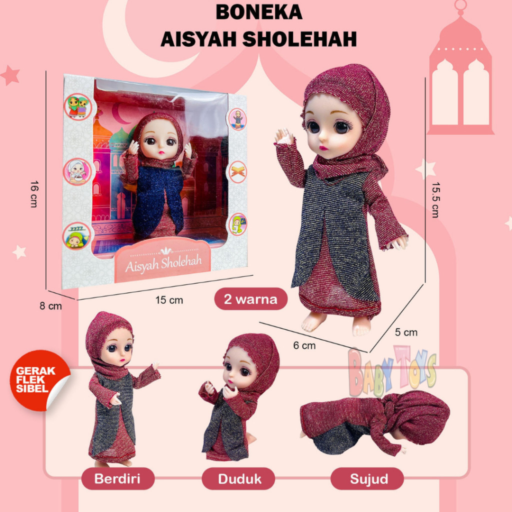 Boneka Anak Muslimah Mainan Perempuan Edukasi Fleksibel Kerudung Soleha SNI Lucu Lembut Kado ANak