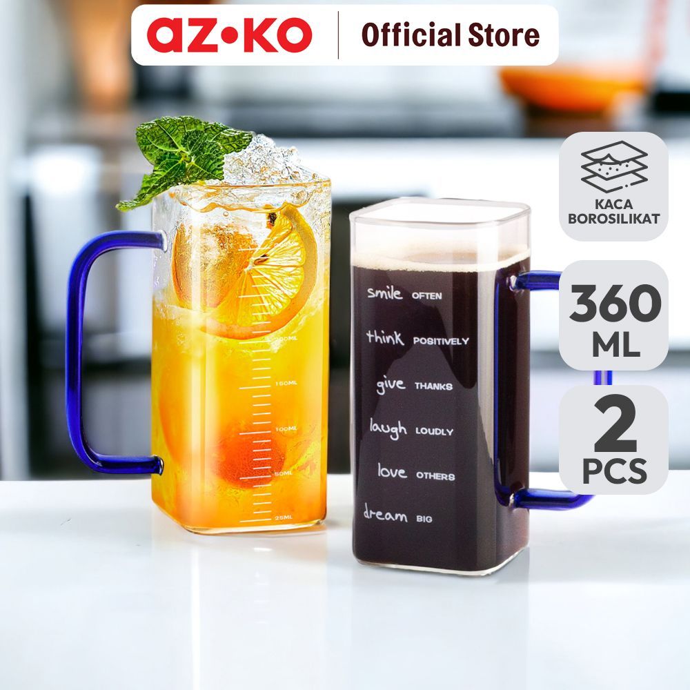 AZKO Delicia Lokie Mug Borosilikat Square 360 ml Set 2 Pcs Transparan Gelas Minum Tea Cangkir Kopi W