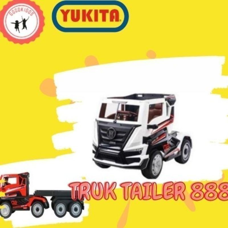Mainan anak Mobil aki Truk Trailer Yukita 888 Putih Truck Container ukuran besar
