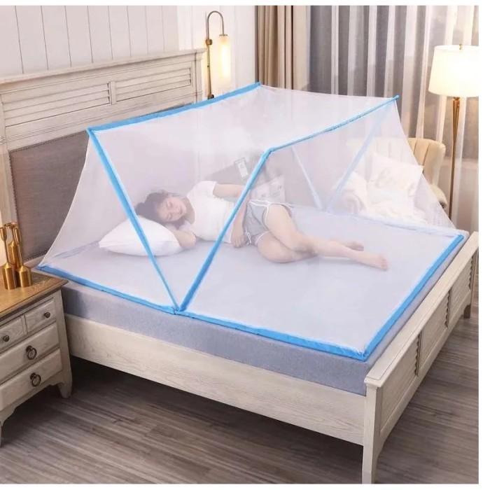 Kelambu Kotak Lipat Ukuran 100x190cm/Kelambu Tidur/Kelambu Portable - BIRU , 65 x 120CM