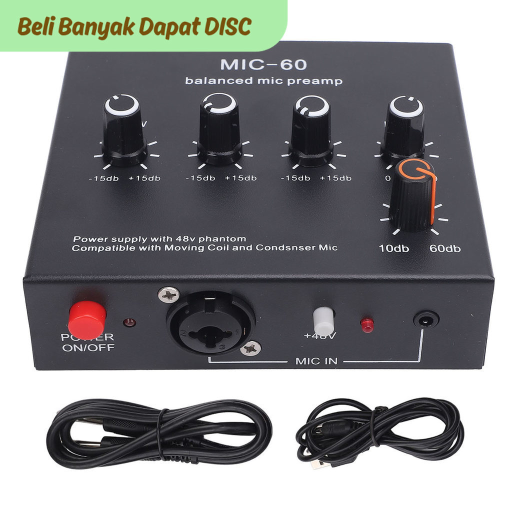 TTN Balanced Mic Preamp 60db Gain Portable Enhance Sound Quality Aluminum Alloy Microphone Amplifier