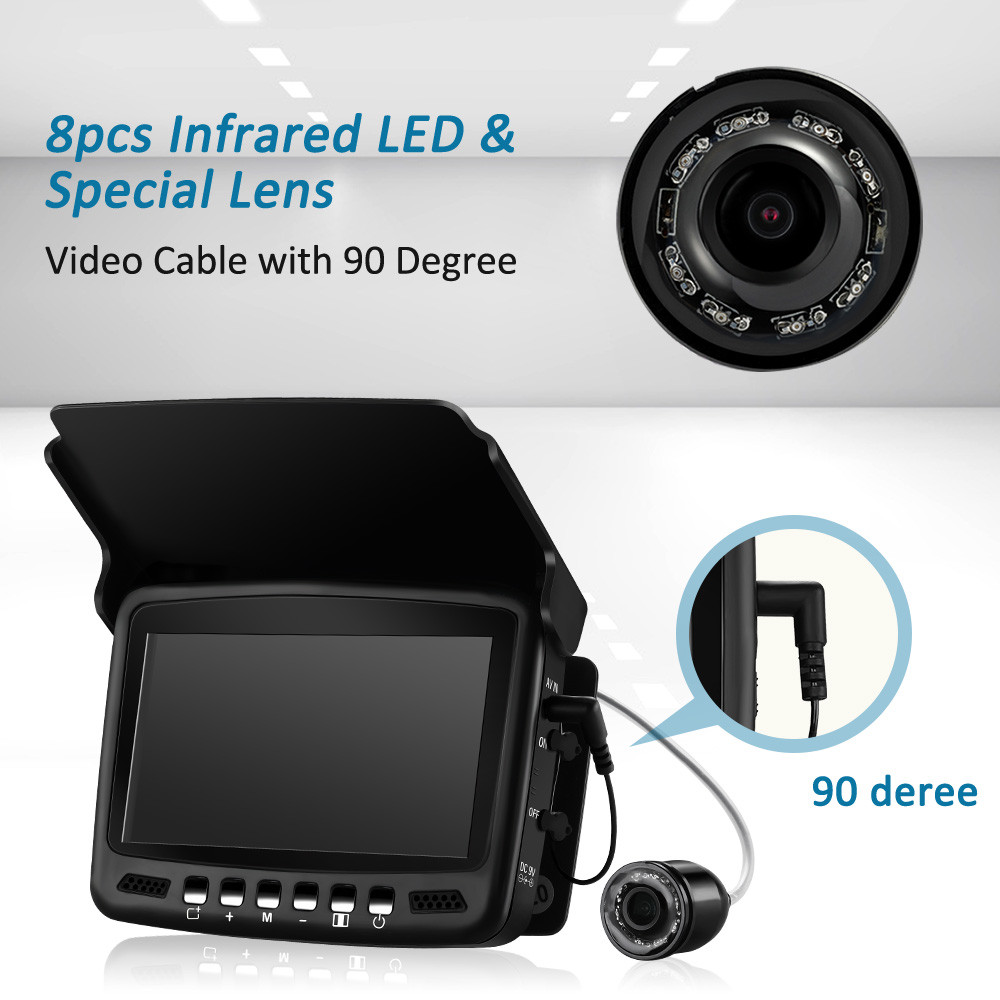 Eyoyo EF43A 20M 1000TVL Fish Finder Underwater Ice Fishing Camera 4.3" LCD Monitor 8PCS LED Night Vi