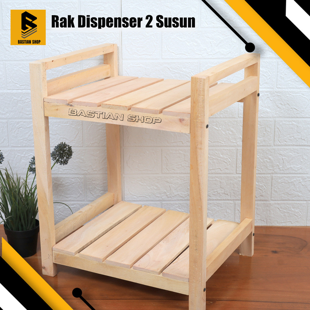 Rak dispenser galon dan magicom kayu 2 susun I Rak kayu serbaguna