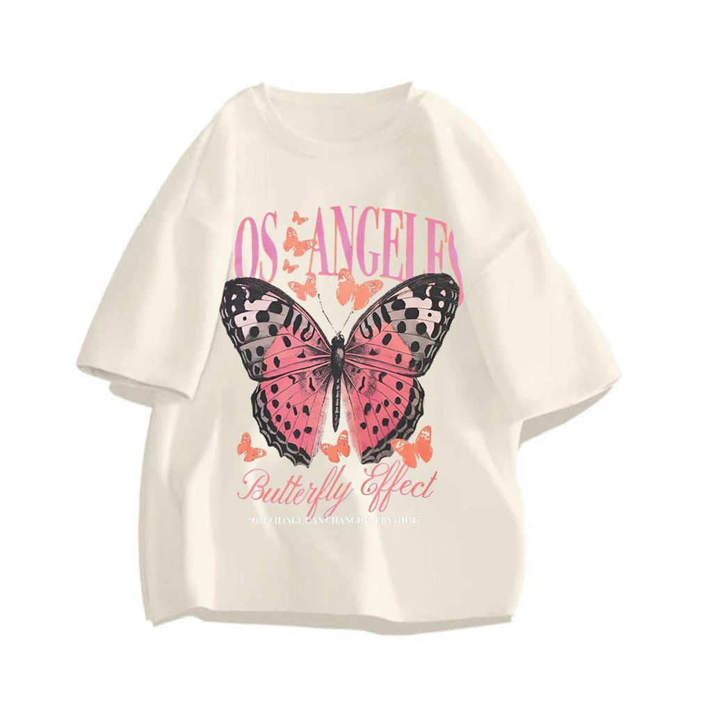 T-Shirt Lengan Pendek Baju Kaos Oversize Wanita | Motif Butterfly Effect | Korean Style Baju Bahan  