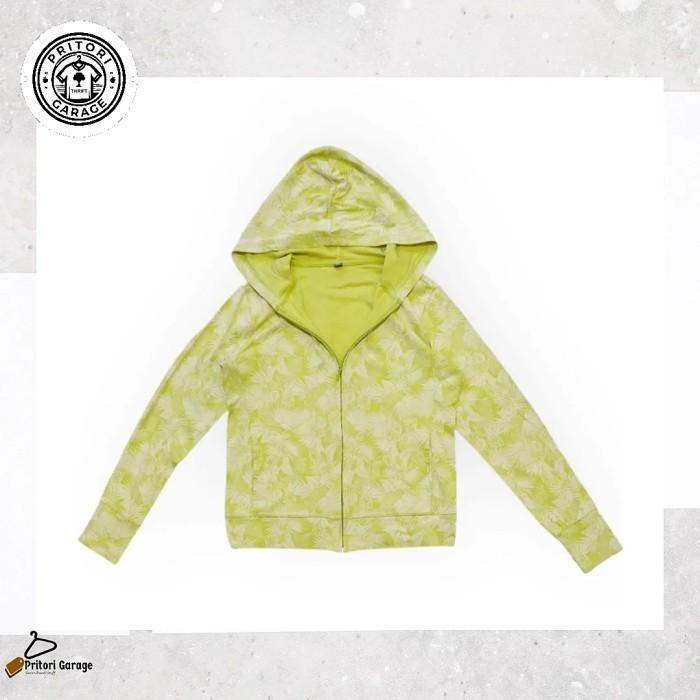 Zipper Hoodie Fleece Polar Jacket Uniqlo Hawaian Floral Print Light Green Color Vintage S
