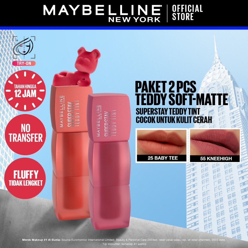 MAYBELLINE OFFICIAL Paket Ombre Superstay Teddy Tint Nudes 2 pcs - Soft Matte Tahan 12 Jam Ombre Set