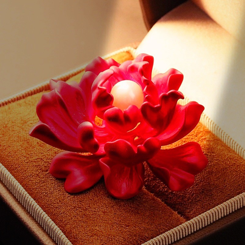 Bros Bunga Peony Merah Penjepit Kerudung Dekorasi Setelan Tetap