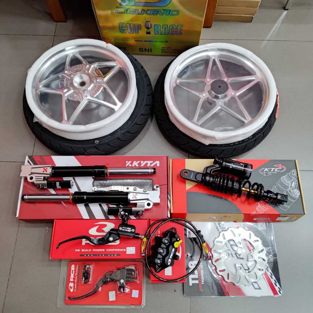 Paketan Full Set lengkap master rem RCB E3 Kanan kiri 14mm + Kaliper RCB 2 Piston + Selang rem 90cm 