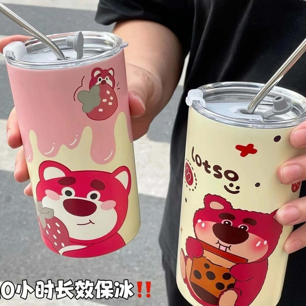 [PREORDER] Tumbler Strawberry Bear – Botol Minum Stainless Cute Bergaya Korea dengan Tutup & Sedotan