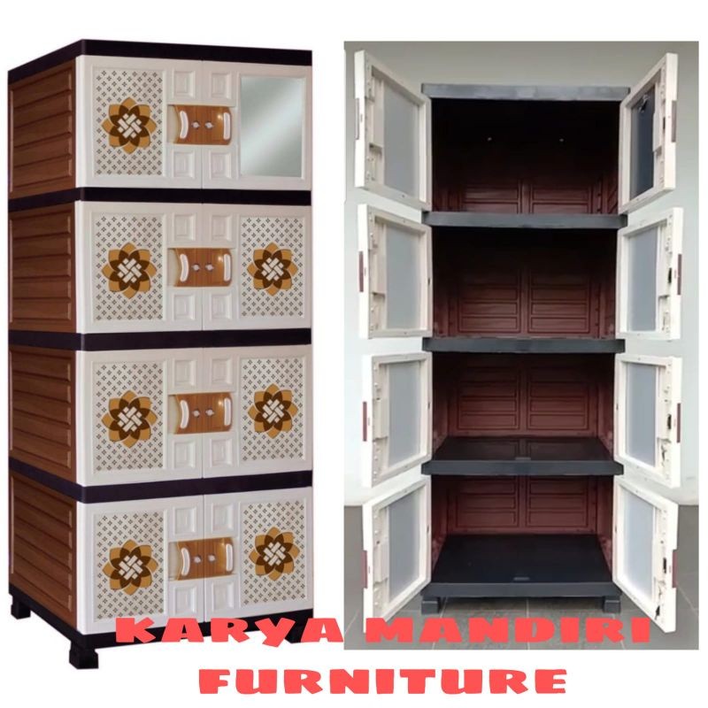 JUMBO lemari pakaian baju plastik Full Kunci Full Warna cermin MOTIF BATIK MOCCA MASTER