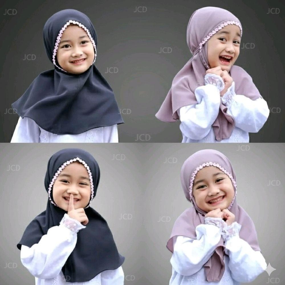 Xespz  -hijab bergo renda melati anak / jilbab bergo melati anak 3-11th/kerudung anak sekolah Muslim