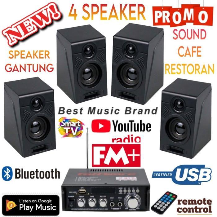 Paket 4 Speaker Mini PEETO Di Ruangan,cafe,Restoran, Ampli Bluetooth