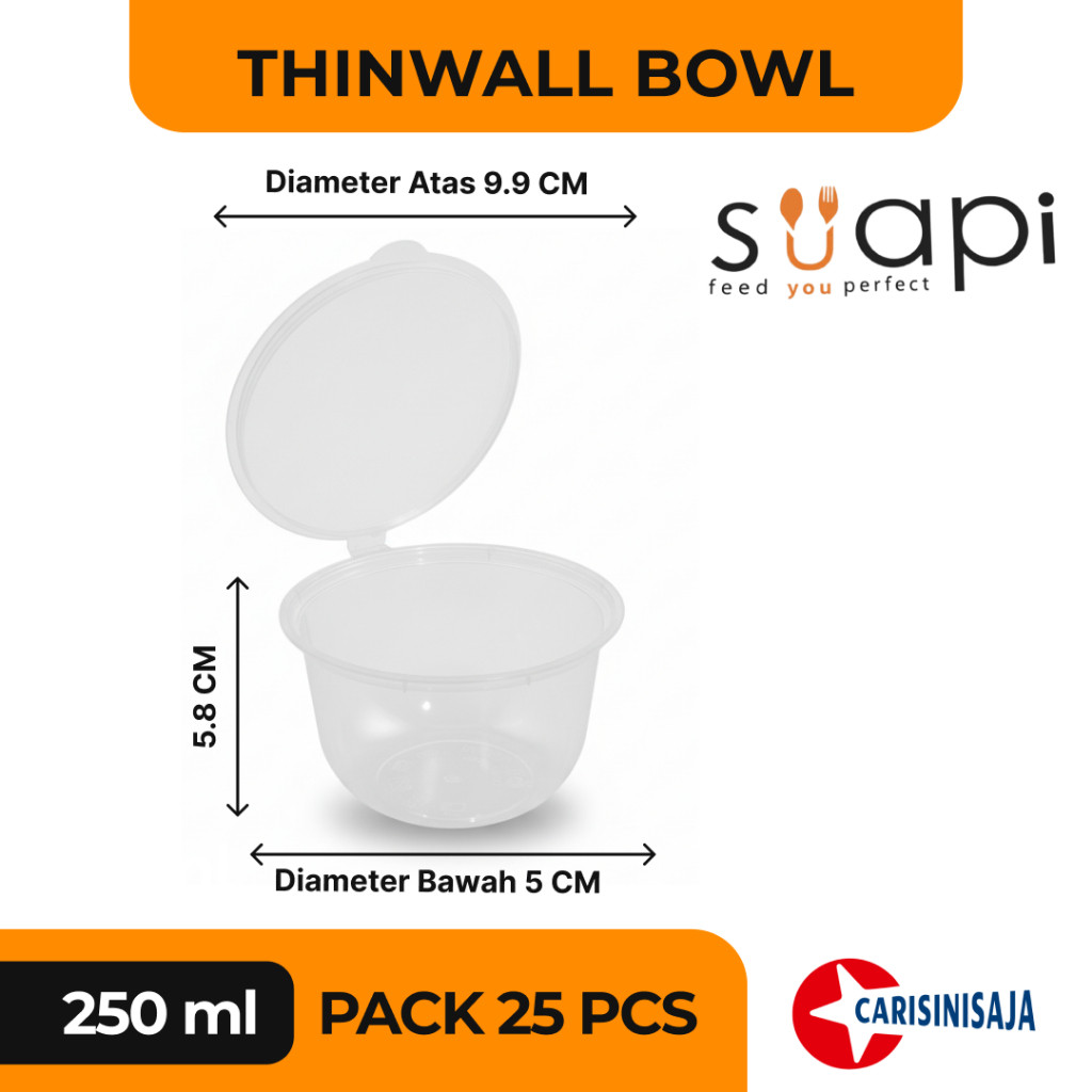 Thinwall Bowl 250 ml isi 25pcs SUAPI, Transparan, Mangkok Makan, Food Container, Bowl Organizer Mang