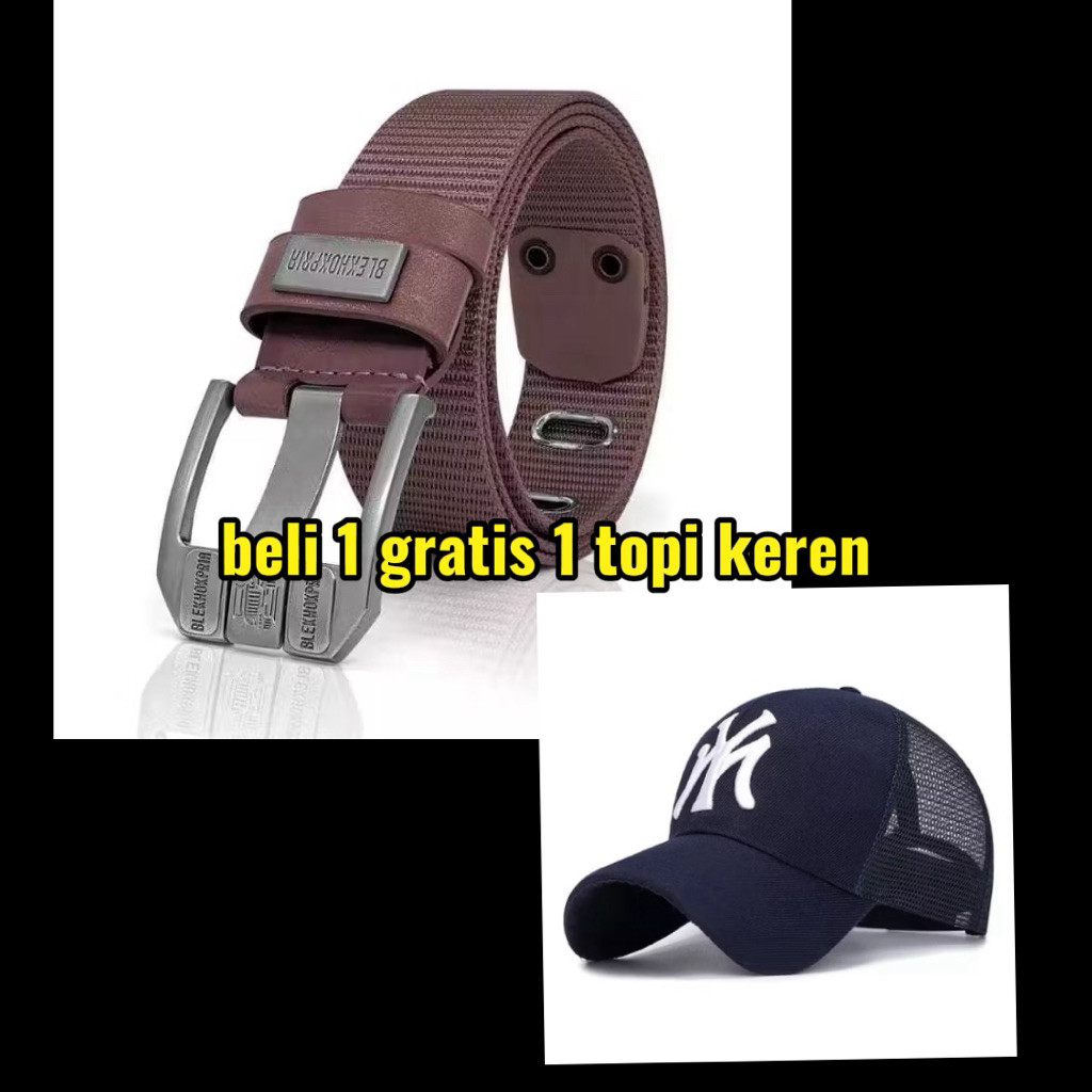 KOTOSHI ikat pinggang jarum besar kanvas Free topi gesper pria outdoor pria Free topi keren sabuk pr