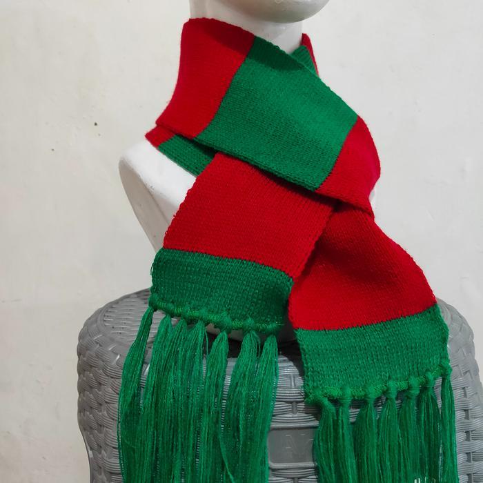 Promo [NATAL] Syal scarf rajut belang Merah Hijau Natal Christmas Desember - Merah hijau Terlaris