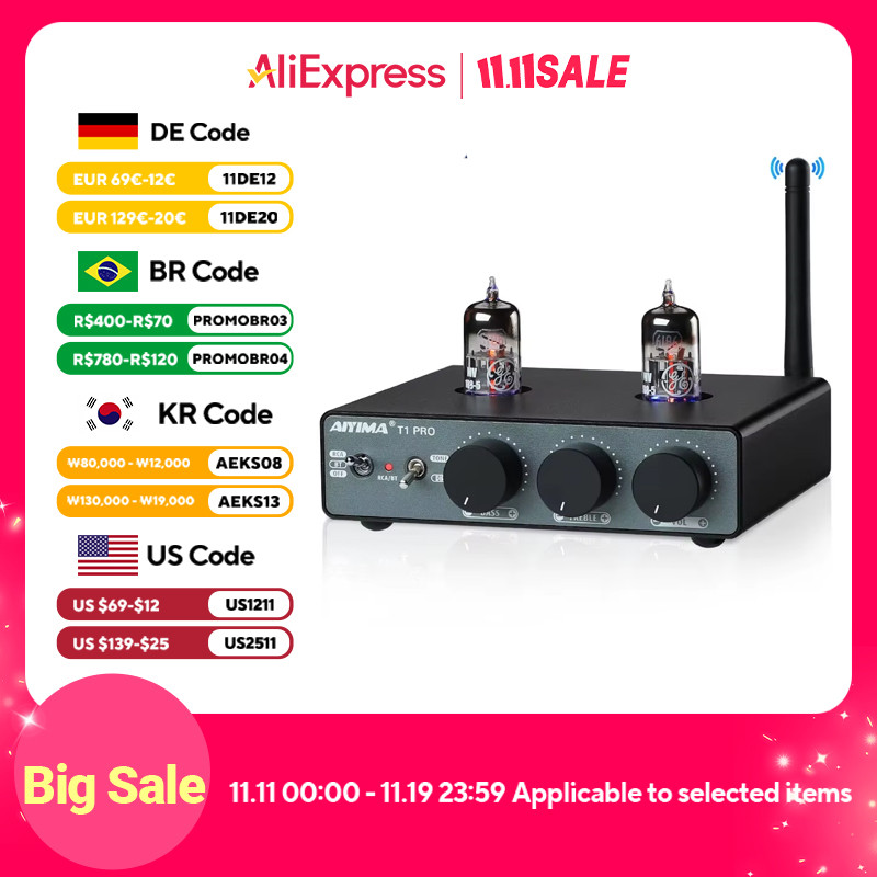 AIYIMA T1 PRO Vacuum Tube Preamplifier Amplifiers Home Auo RCA Bluetooth Input Bass Treble Control H