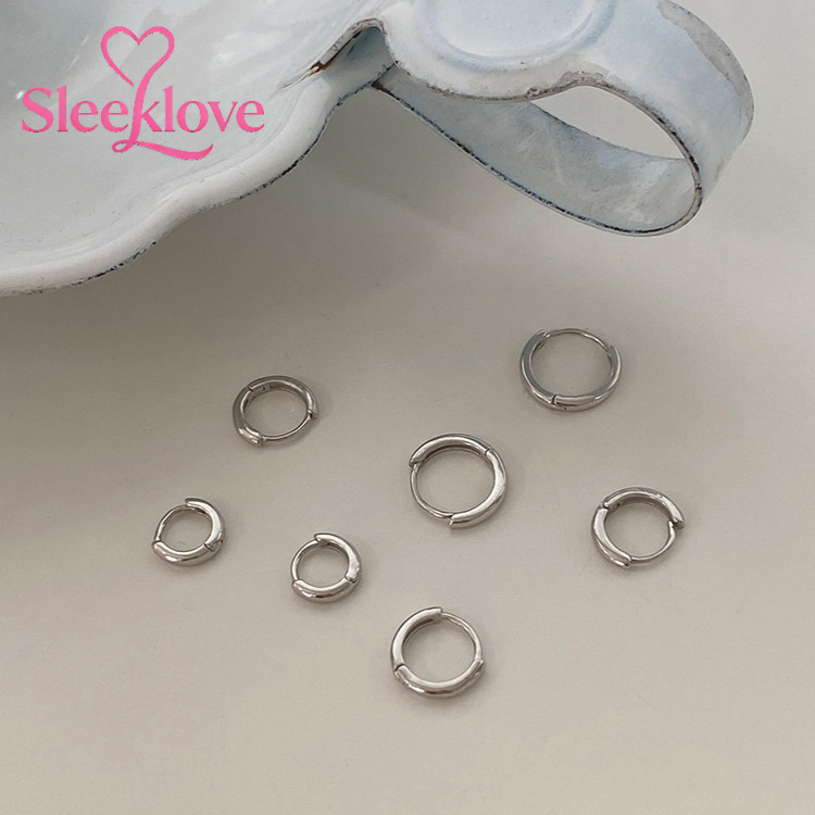 Sleeklove Anting Wanita Kecil Bulat 925 Perak Sterling Korea Fashion Sederhana Anting Telinga Pria